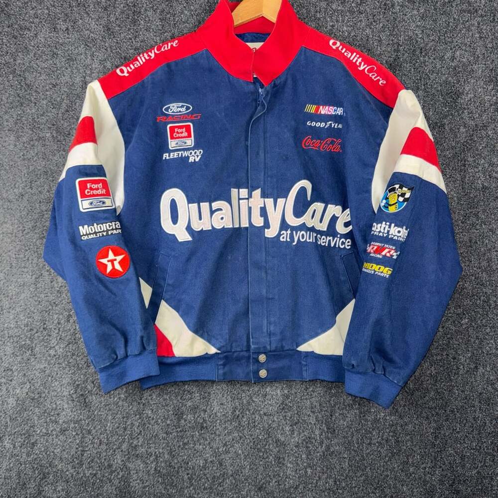 Vintage 90s NASCAR Dale Jarrett #88 Ford Quality Care Racing Jacket Hase M